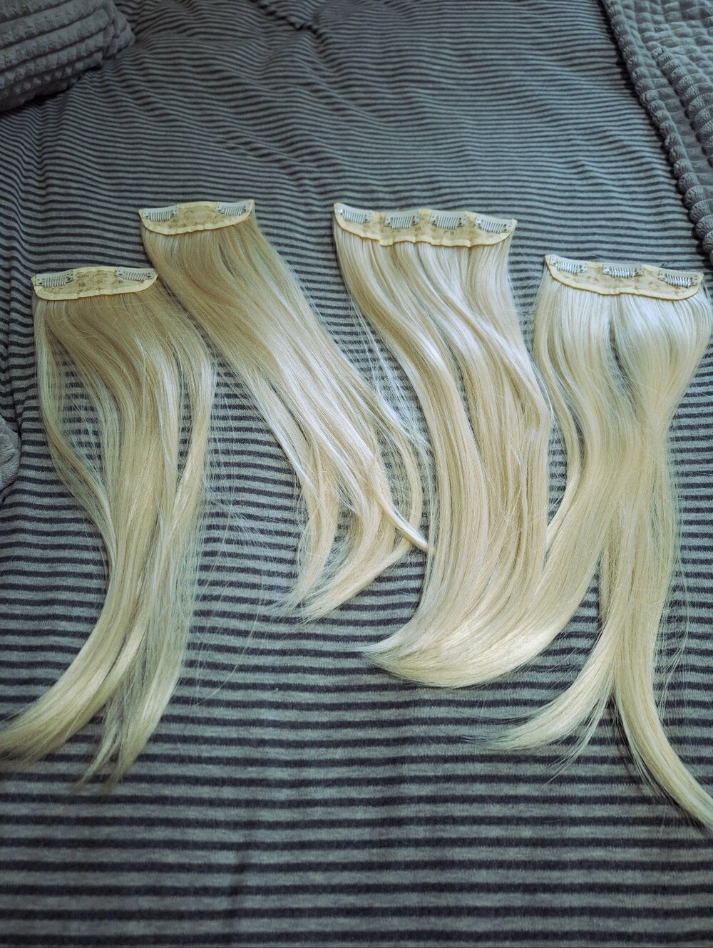 Set Of 4 - Good Quality Long Clip-In Hair Extensions - Light Blonde